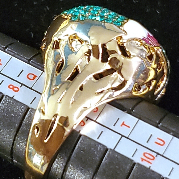 Stunning Enamel Callie Lilly with Green Crystals Ring - Picture 8 of 8
